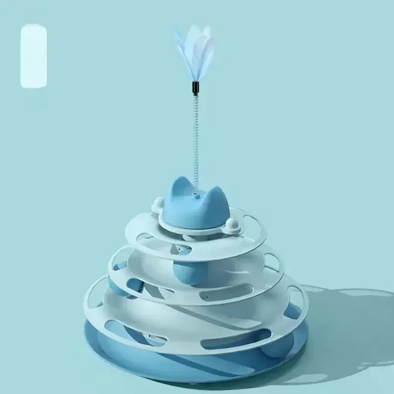 Cat Toy Rotating Ball Four Layer Cat Amusement Plate Automatic Cat Playing Stick Feather Cat Rotating Ball Space Tower Game Toy