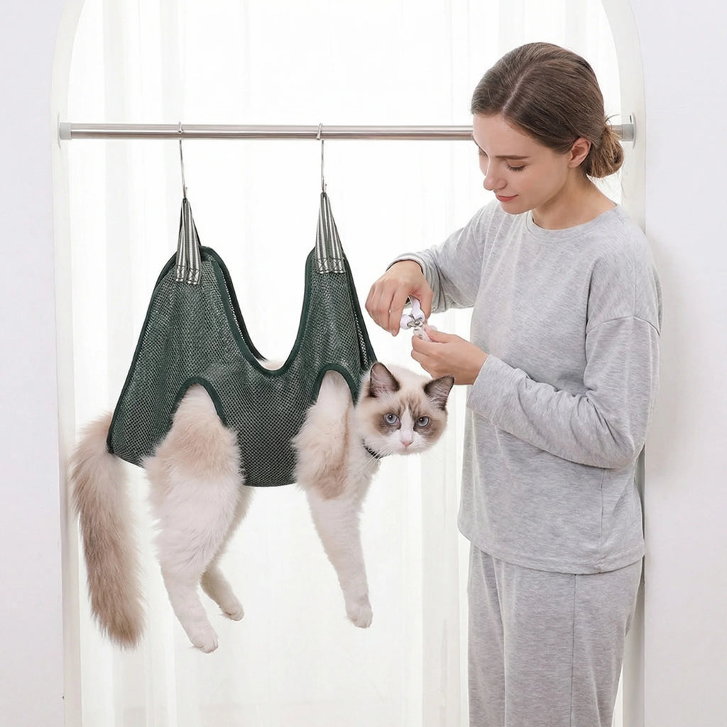 Cats Grooming Hammock Cat Dog Nail Trimming Restraint Bag Anti-Scratch Sling for Small Medium Dogs Adjustable Hanging Helper