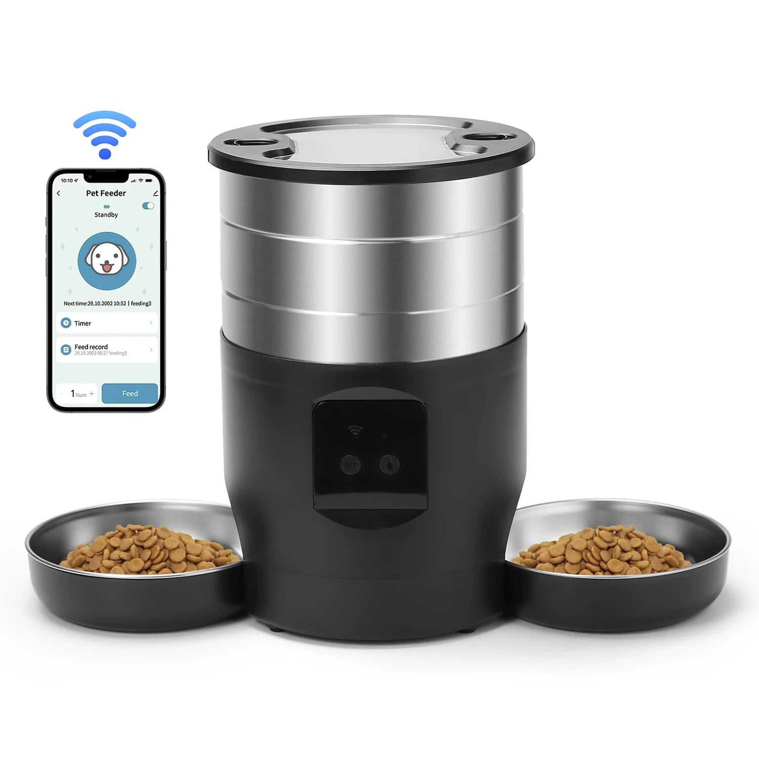 4.5L wifi/button version pet feeder intelligent food dispenser with dual bowls, used for cat and dog dry goods accessories