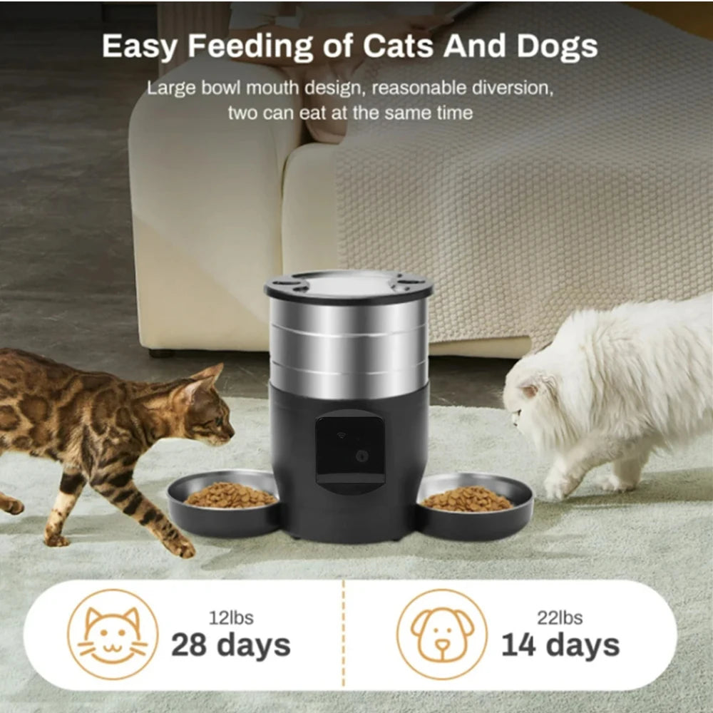 4.5L wifi/button version pet feeder intelligent food dispenser with dual bowls, used for cat and dog dry goods accessories