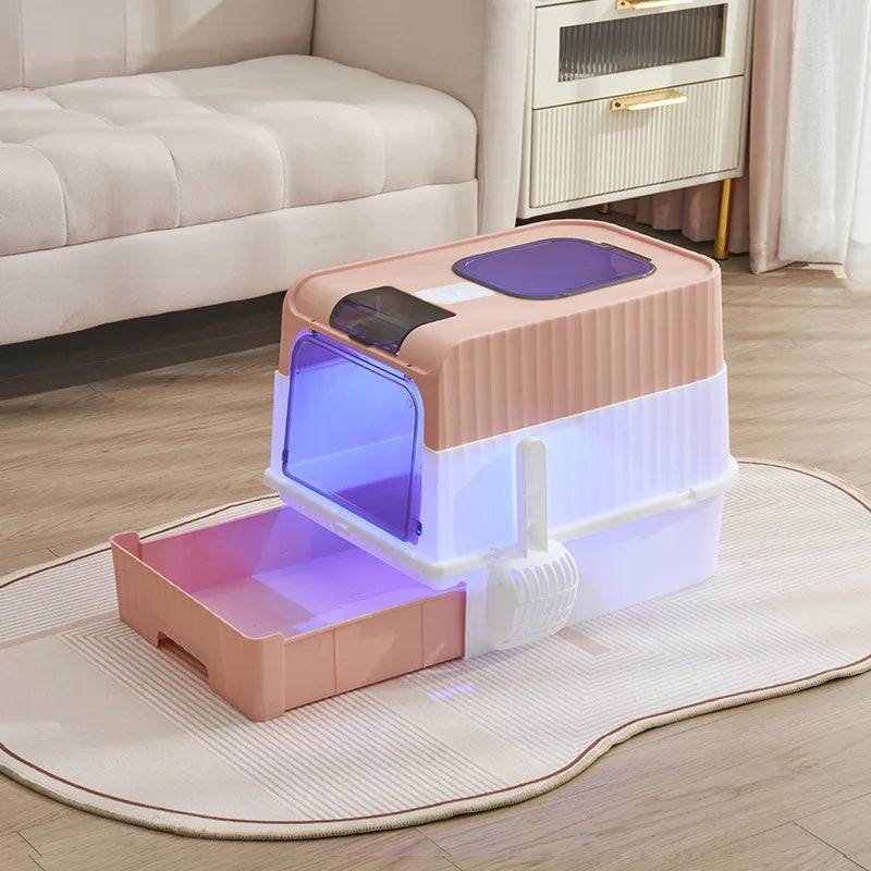 Pet Litter Box Kitten Anti Splash Toilet Fully Enclosed Spill proof Deodorant Cat Toilet Plastic Sandbox Cat Bedpan Sanitary Tra