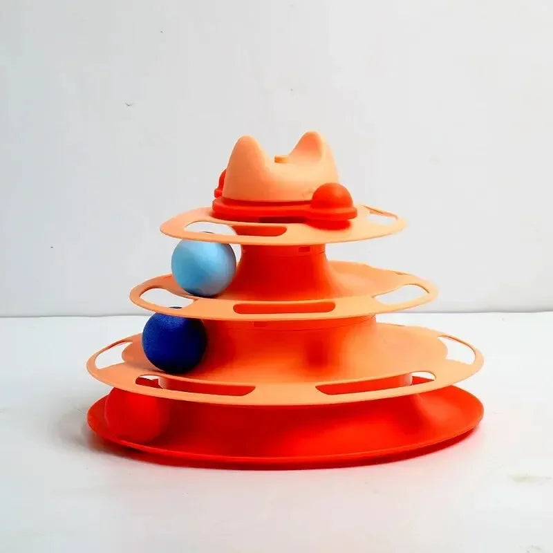 Cat Toy Rotating Ball Four Layer Cat Amusement Plate Automatic Cat Playing Stick Feather Cat Rotating Ball Space Tower Game Toy