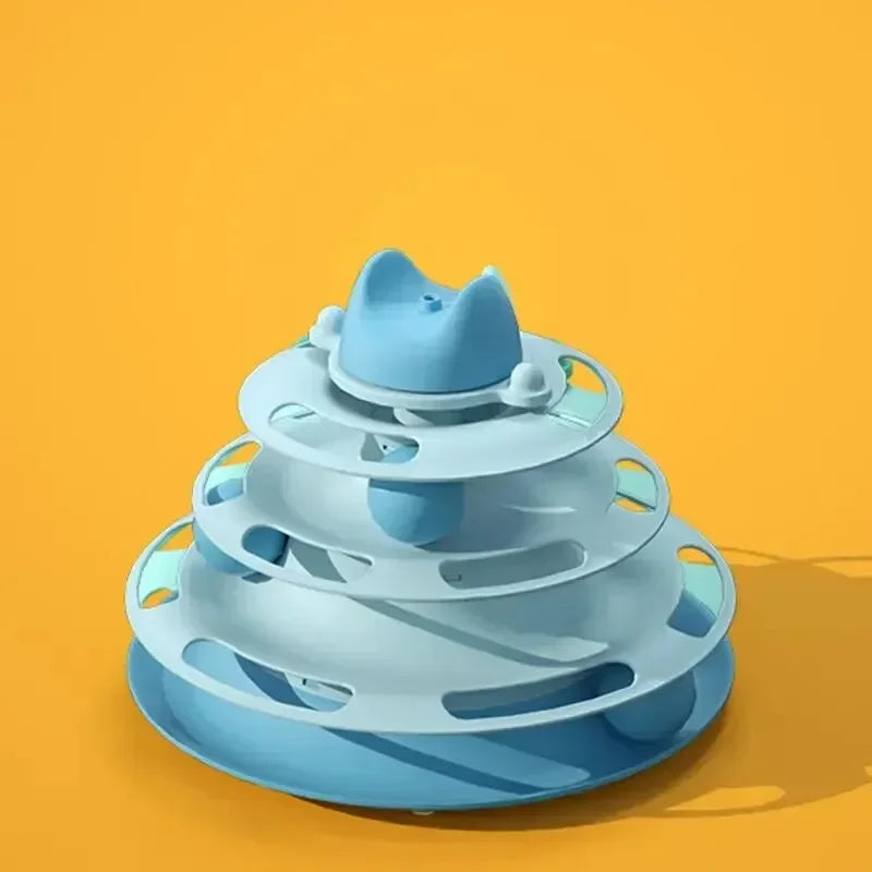 Cat Toy Rotating Ball Four Layer Cat Amusement Plate Automatic Cat Playing Stick Feather Cat Rotating Ball Space Tower Game Toy