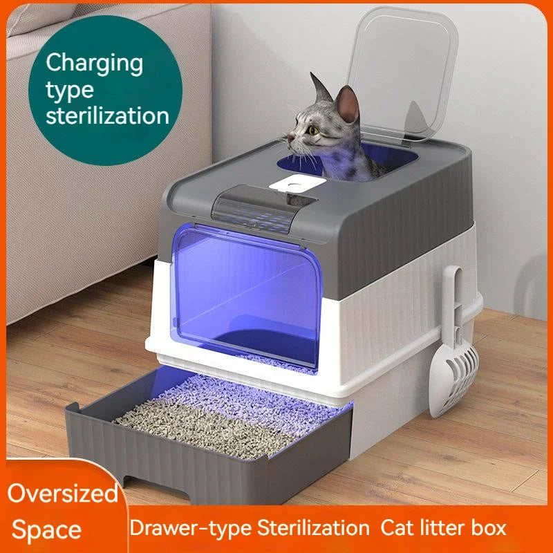Cat Litter Box Oversize Rechargeable Sterilizing Deodorant Fully Enclosed Toilet Large Capacity UV Sterilizatio Odor Removal Cat