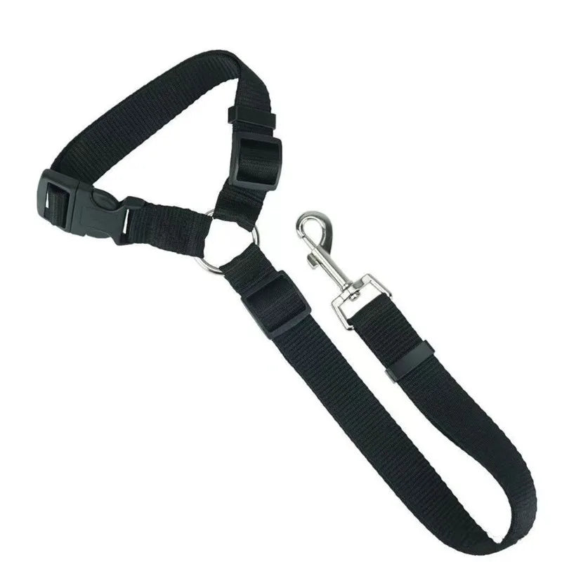 Solid Color Two-in-one Pet Car Seat Belt Nylon Lead Leash Backseat Safety Belt Adjustable Dogs Harness Collar Pet Accessories