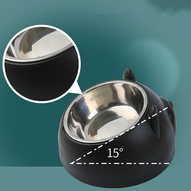2 In 1 Stainless Steel Cat Bowl With Holder - Cute Ear Design Inclined Food Bowl Water Basin, Anti-slip Raised Pet Feeding Bowl