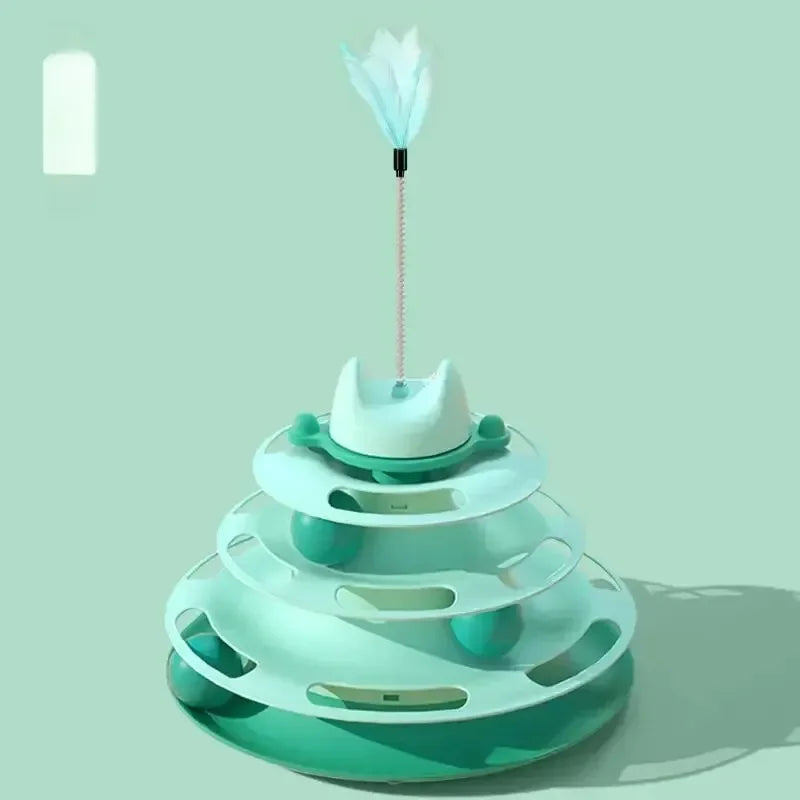 Cat Toy Rotating Ball Four Layer Cat Amusement Plate Automatic Cat Playing Stick Feather Cat Rotating Ball Space Tower Game Toy