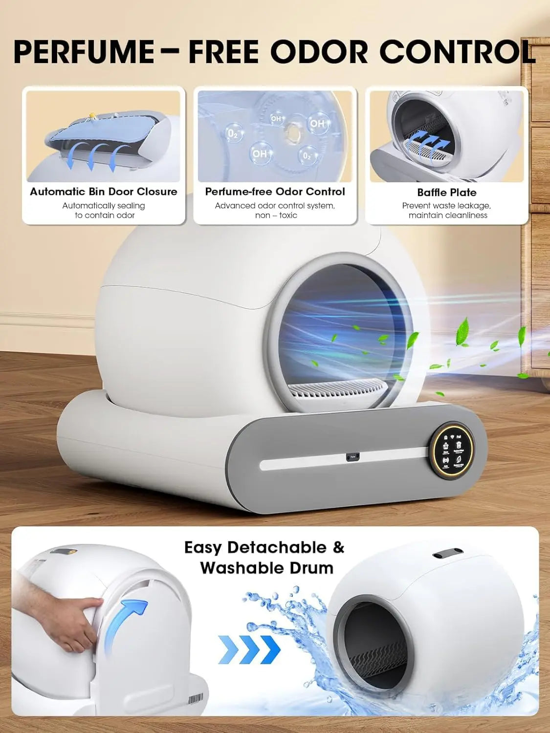 Tonepie 65L Automatic Smart Cat Litter Box Self Cleaning Fully Enclosed Cat Litter Box Toilet Litter Tray English Version 2026
