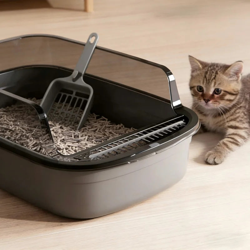 Kitty Sandbox Cat Litter Box Semi-enclosed Splashproof Cat Tray Cat Toilet Cleaning Basin Supplies Pet Toilet Kitten Tray Bedpan