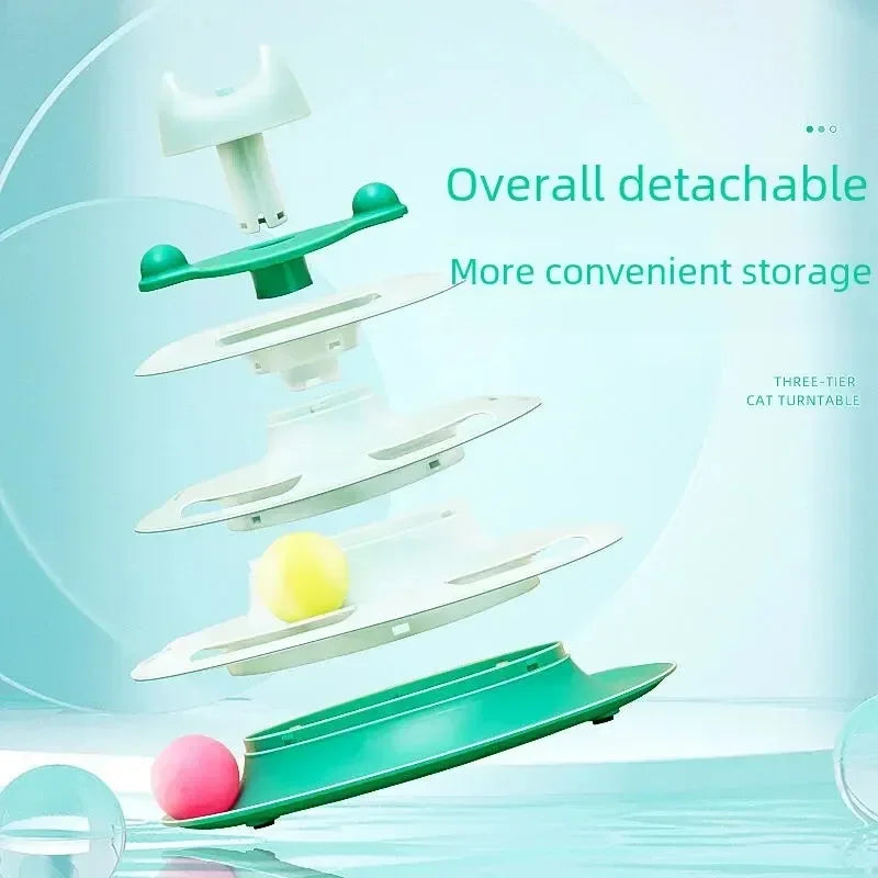 Cat Toy Rotating Ball Four Layer Cat Amusement Plate Automatic Cat Playing Stick Feather Cat Rotating Ball Space Tower Game Toy