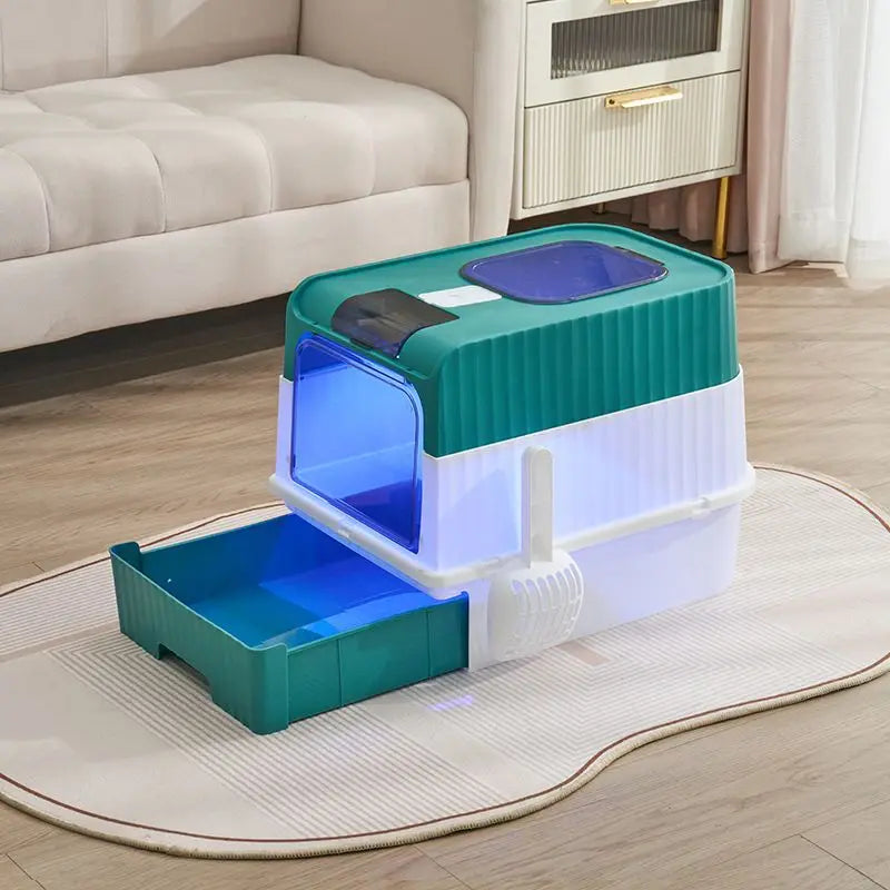 Pet Litter Box Kitten Anti Splash Toilet Fully Enclosed Spill proof Deodorant Cat Toilet Plastic Sandbox Cat Bedpan Sanitary Tra