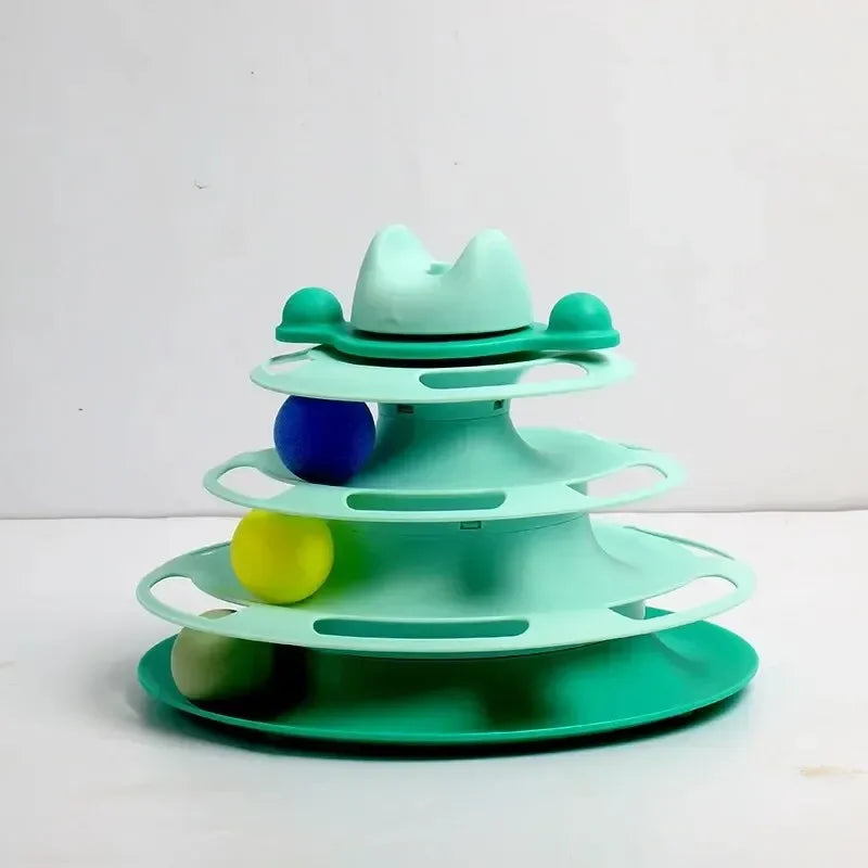 Cat Toy Rotating Ball Four Layer Cat Amusement Plate Automatic Cat Playing Stick Feather Cat Rotating Ball Space Tower Game Toy