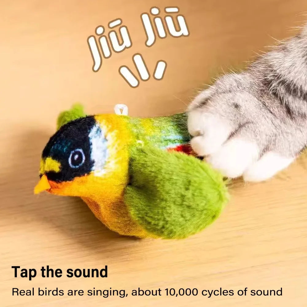 Interactive Cat Toy with Realistic Bird Sound - Plush Chirping Bird Catnip Toy for Cats & Kittens, Simulation Bird Teaser Toy