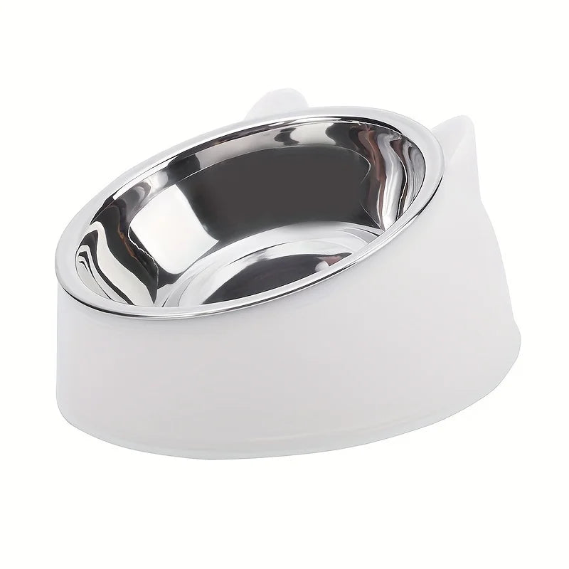 2 In 1 Stainless Steel Cat Bowl With Holder - Cute Ear Design Inclined Food Bowl Water Basin, Anti-slip Raised Pet Feeding Bowl