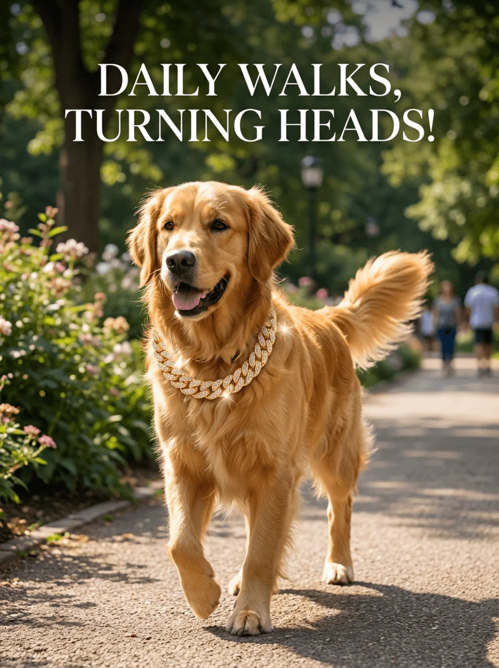 Luxury Hip Hop Dog Collar, Gold Tone Stainless Steel Cuban Chain, Durable Diamond Inlaid Pet Jewelry for Daily Walking