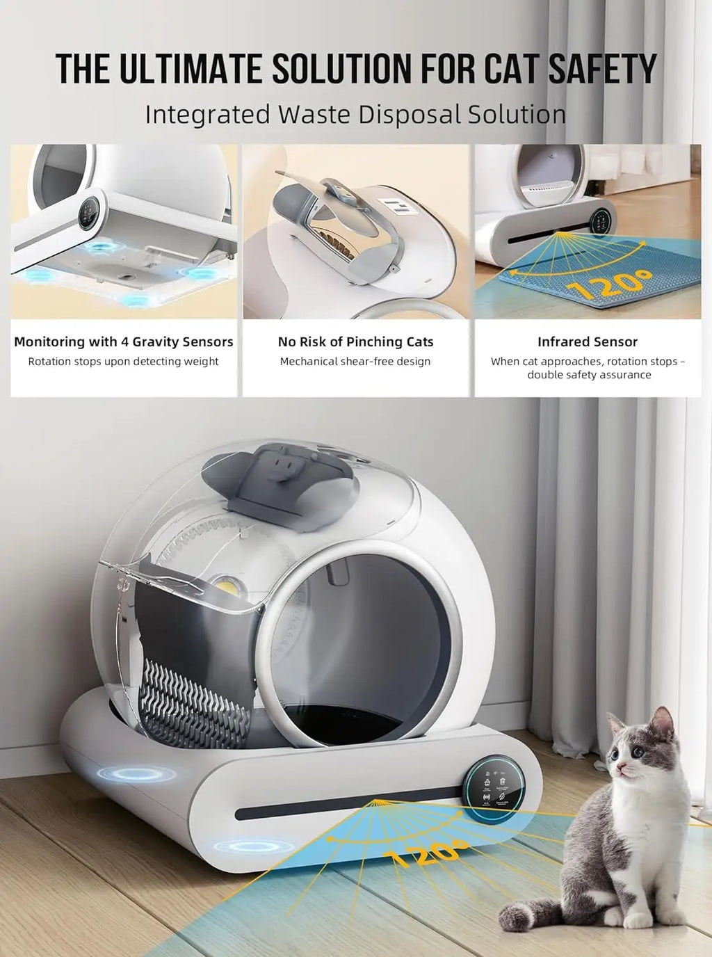 Tonepie 65L Automatic Smart Cat Litter Box Self Cleaning Fully Enclosed Cat Litter Box Toilet Litter Tray English Version 2026