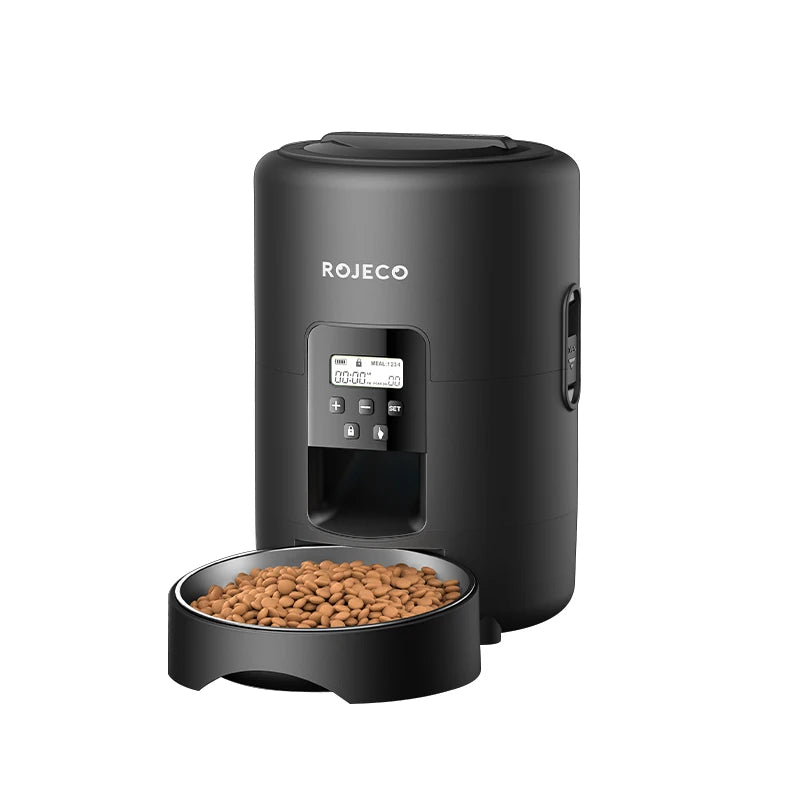 ROJECO 2L Automatic Pet Feeder Smart Cat Food Kibble Dispenser Button Version Smart Control Auto Dog Feeder For Cat Dog Supplies