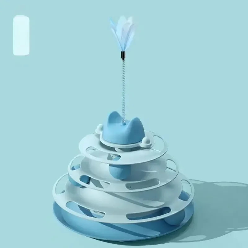 Cat Toy Rotating Ball Four Layer Cat Amusement Plate Automatic Cat Playing Stick Feather Cat Rotating Ball Space Tower Game Toy