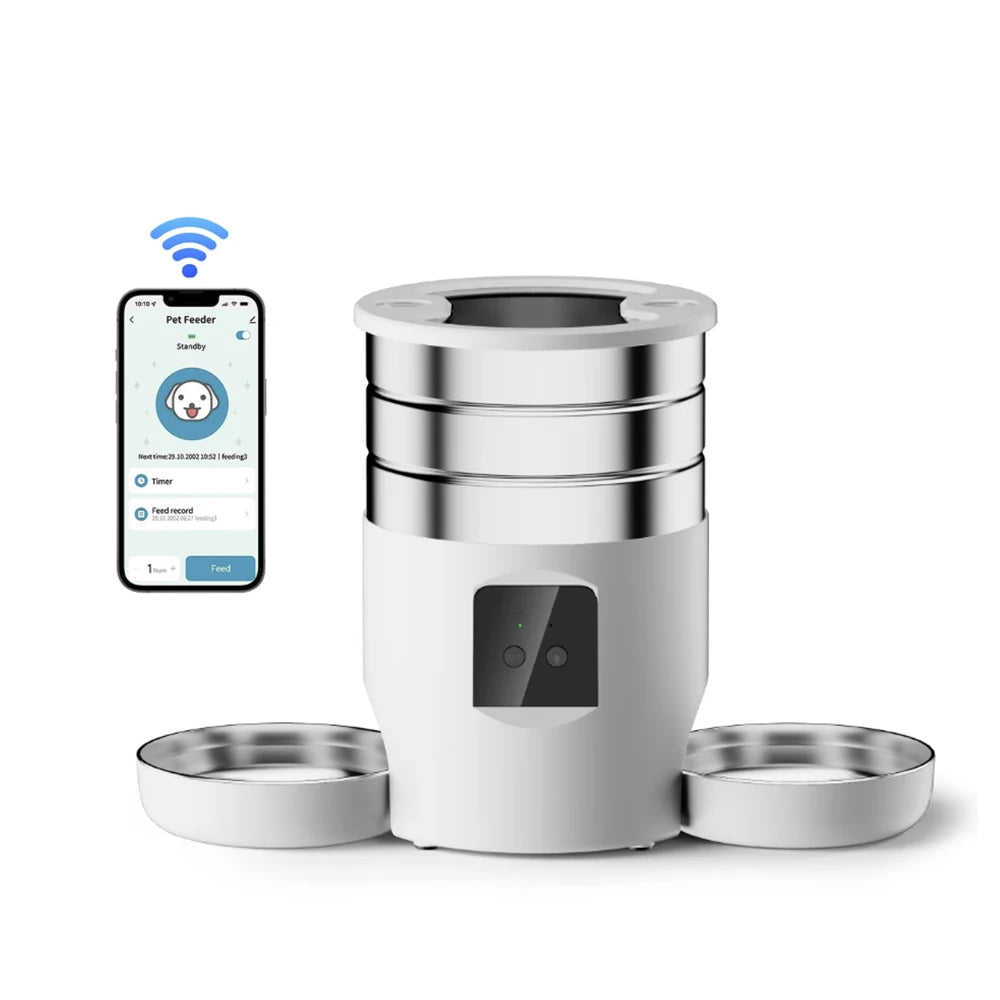 4.5L wifi/button version pet feeder intelligent food dispenser with dual bowls, used for cat and dog dry goods accessories
