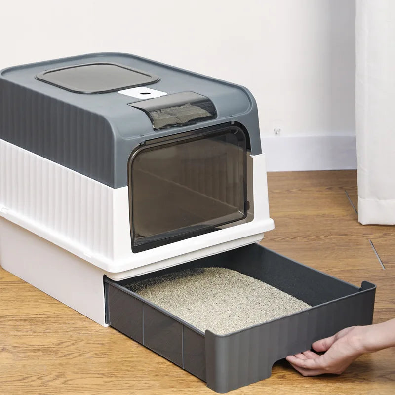 Pet Litter Box Kitten Anti Splash Toilet Fully Enclosed Spill proof Deodorant Cat Toilet Plastic Sandbox Cat Bedpan Sanitary Tra