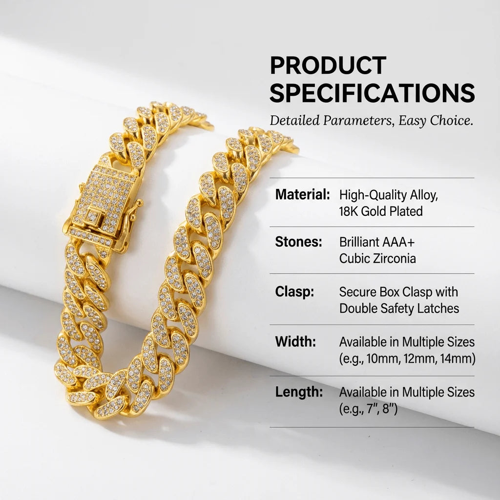 Luxury Hip Hop Dog Collar, Gold Tone Stainless Steel Cuban Chain, Durable Diamond Inlaid Pet Jewelry for Daily Walking