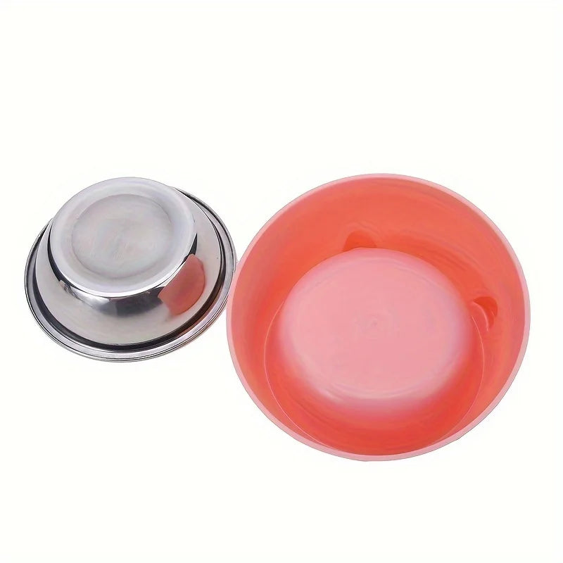 2 In 1 Stainless Steel Cat Bowl With Holder - Cute Ear Design Inclined Food Bowl Water Basin, Anti-slip Raised Pet Feeding Bowl