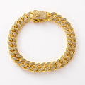 Luxury Hip Hop Dog Collar, Gold Tone Stainless Steel Cuban Chain, Durable Diamond Inlaid Pet Jewelry for Daily Walking